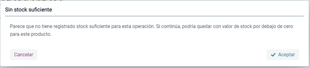 Stock insuficiente en pantalla de ventas en TPVnube.es